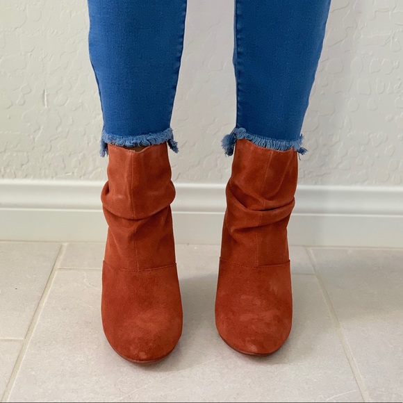 Rust Suede/Leather Slouched Ankle Bootie - Picture 3 of 8